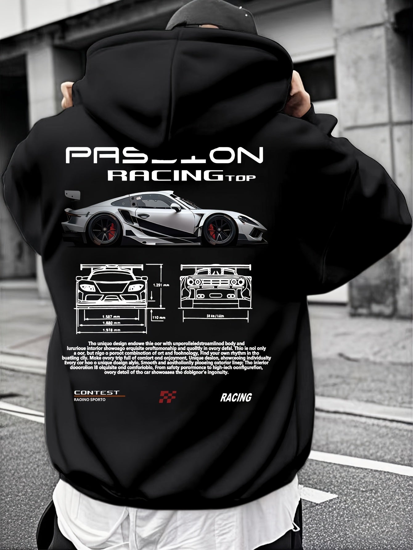 Men's Technical Aesthetic Hoodie - Racing Inspired Graphic, Precision Engineering Top