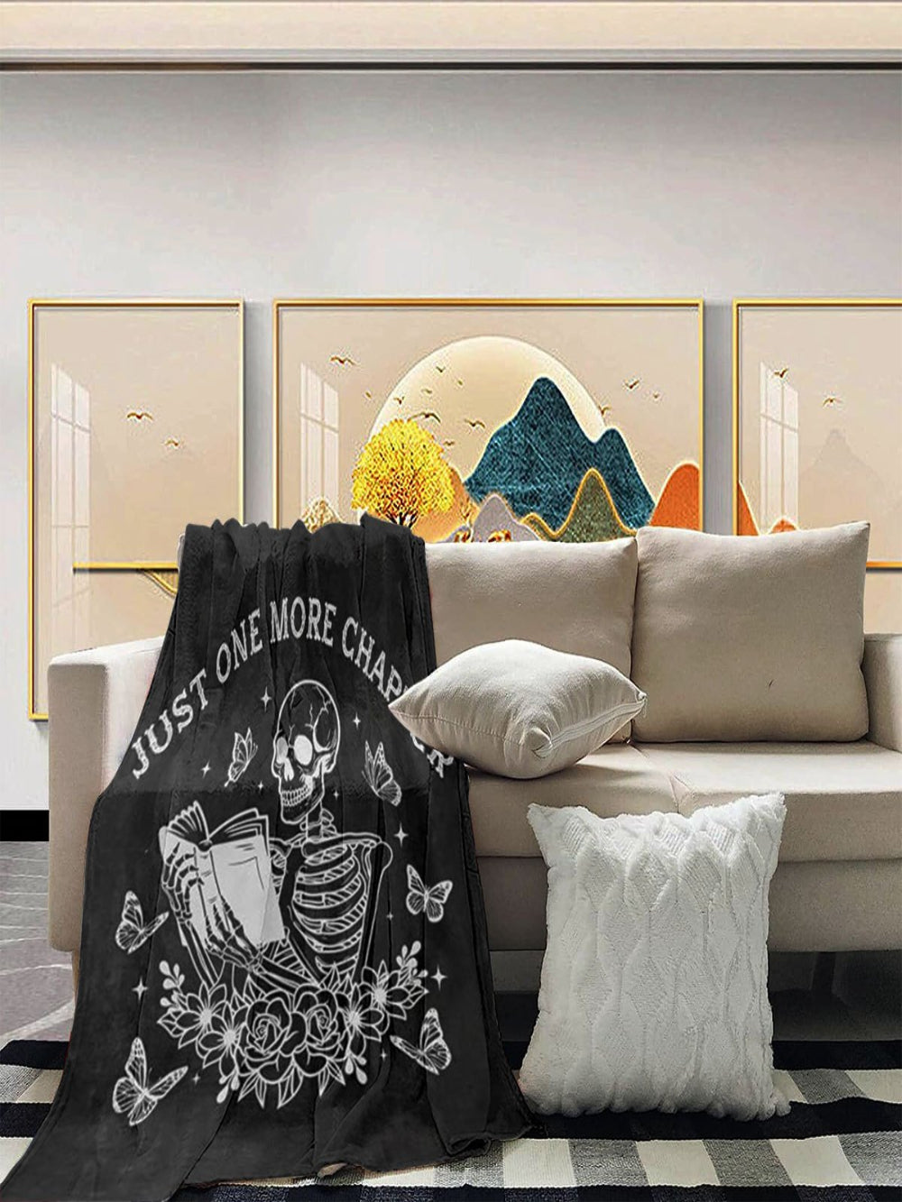 Book Lover's Skull Throw Blankets - Literary Design Flannel Blanket, Soft for Reading Nook, Bed, Sofa, Washable Gift