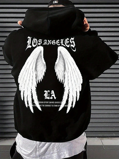 LA White Wings Hoodie - Fall Winter 2024 Men's Graphic Pullover | Streetwear Essential with Kangaroo Pocket & Drawstring Hood