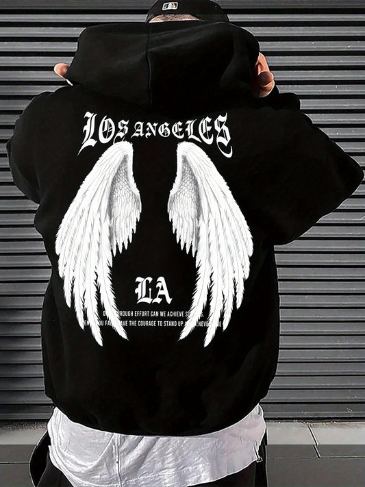 LA White Wings Hoodie - Fall Winter 2024 Men's Graphic Pullover | Streetwear Essential with Kangaroo Pocket & Drawstring Hood