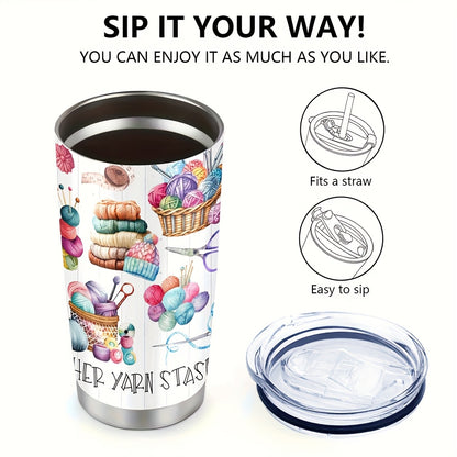 Stainless Steel Insulated Tumbler with Yarn Ball Print - Double Wall Thermal Coffee Cup Mug, Non-Slip & Reusable - Perfect Gift for Valentine's Day, Graduation, Birthday, Travel & Camping