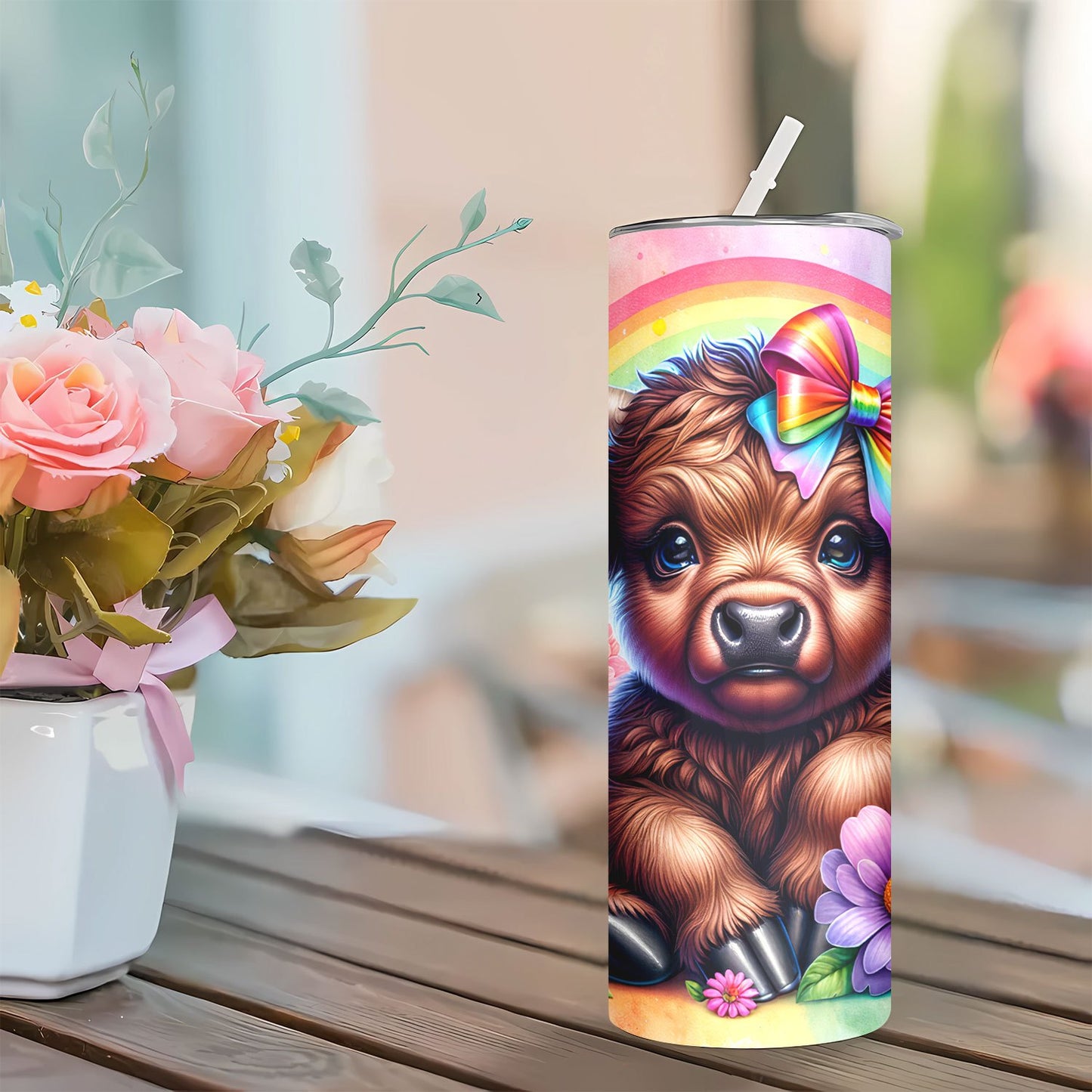 Cute Highland Cow Insulated Cup - 20oz Stainless Steel Tumbler with Lid & Straw, Keeps Drinks Hot/Cold - Perfect Gift for Mom, Sister, Friend, Couple - For Home, Travel, Summer & Winter