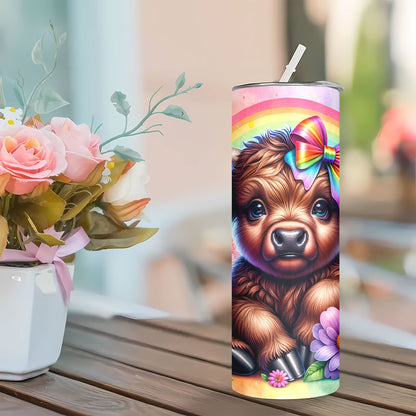 Cute Highland Cow Insulated Cup - 20oz Stainless Steel Tumbler with Lid & Straw, Keeps Drinks Hot/Cold - Perfect Gift for Mom, Sister, Friend, Couple - For Home, Travel, Summer & Winter