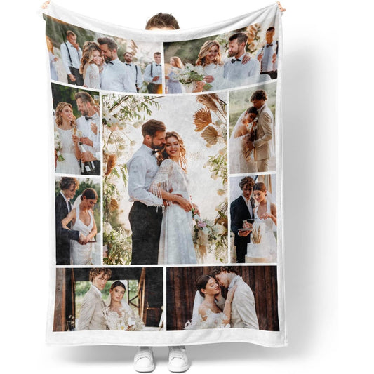 Custom Couple Photo Collage Blanket - Personalized Anniversary & Valentine's Gift, Modern Memory Throw of Your Love Story, Unique Keepsake for Partners