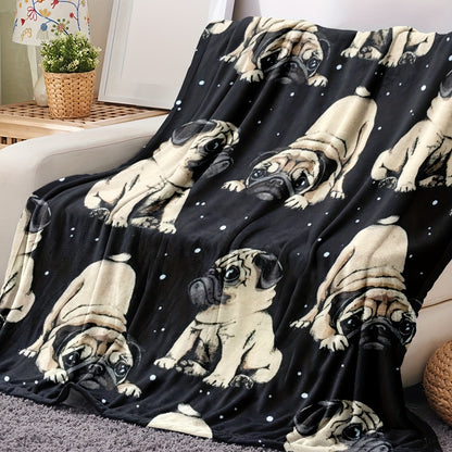 Dog Lover Gift Blanket - Adorable Pug Print on Plush Fleece, Hypoallergenic, Easy Care Machine Washable, Cozy Multi-Use Throw for Indoor Outdoor