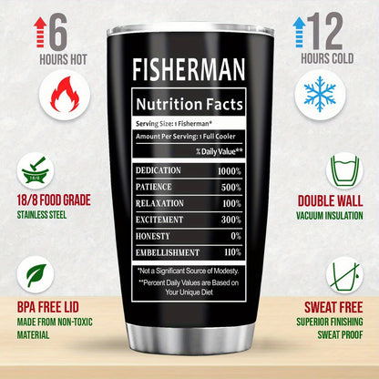 Fishing Tumbler 20oz Insulated - Stainless Steel Cup with Emblem, No Electricity Décor Gift for Fishermen - Christmas, Halloween, Thanksgiving Present for Dad, Men, Anglers