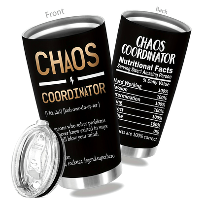 "Chaos Coordinator" Tumbler 20oz - Funny Parenting Humor Stainless Steel Mug | Double Wall Insulated Travel Cup for Moms & Dads, Leakproof Gift