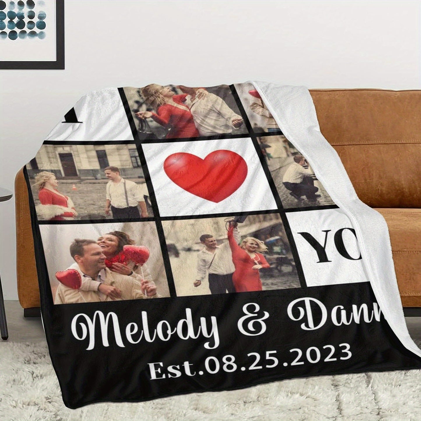 Custom Heart Photo Blanket - Personalized Couple Gift in Heart Shape Frame, Ultra-Soft Polyester Fleece, Perfect Anniversary & Valentine's Day Keepsake