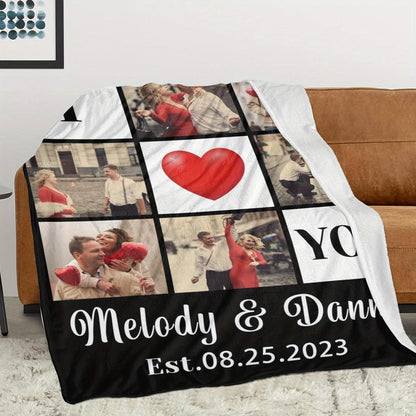 Custom Heart Photo Blanket - Personalized Couple Gift in Heart Shape Frame, Ultra-Soft Polyester Fleece, Perfect Anniversary & Valentine's Day Keepsake