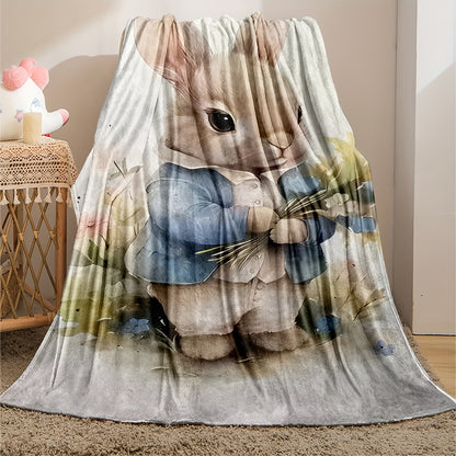 Rabbit Print Flannel Throw Blankets - Adorable & Lightweight Blanket for Kids and Adults | Soft Multi-Scene Gift for Nursery, Home, and Cozy Comfort
