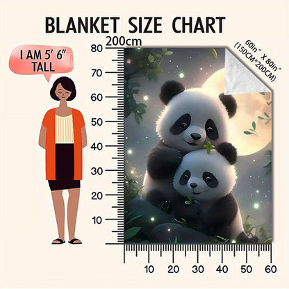 Cute Panda Hugging Moon Blanket - Super Soft Flannel Throw for Couch & Bed, All-Season Cozy Comfort Blankets Gift for Adults