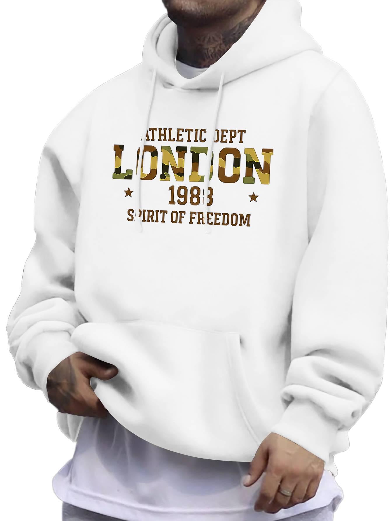Men's London Geometric Star Hoodie - Streetwear Trend Pullover | Casual Athletic Hooded Sweatshirt