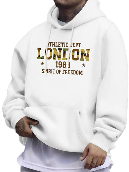 Men's London Geometric Star Hoodie - Streetwear Trend Pullover | Casual Athletic Hooded Sweatshirt
