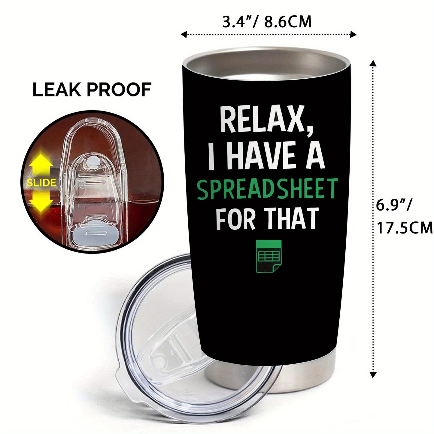 Funny Accountant Tumbler 20oz - "Relax, I've a Spreadsheet for That" Humor Insulated Stainless Steel Mug with Lid, CPA & Finance Professional Gift, Durable Office Drinkware