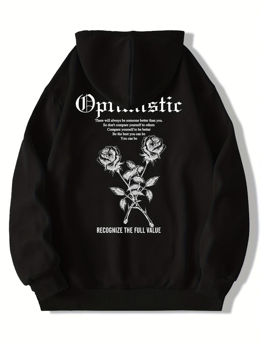 Minimalist Geometric Print Hoodie - Men's Modern Streetwear Trend Casual Kangaroo Pocket Hooded Sweatshirt