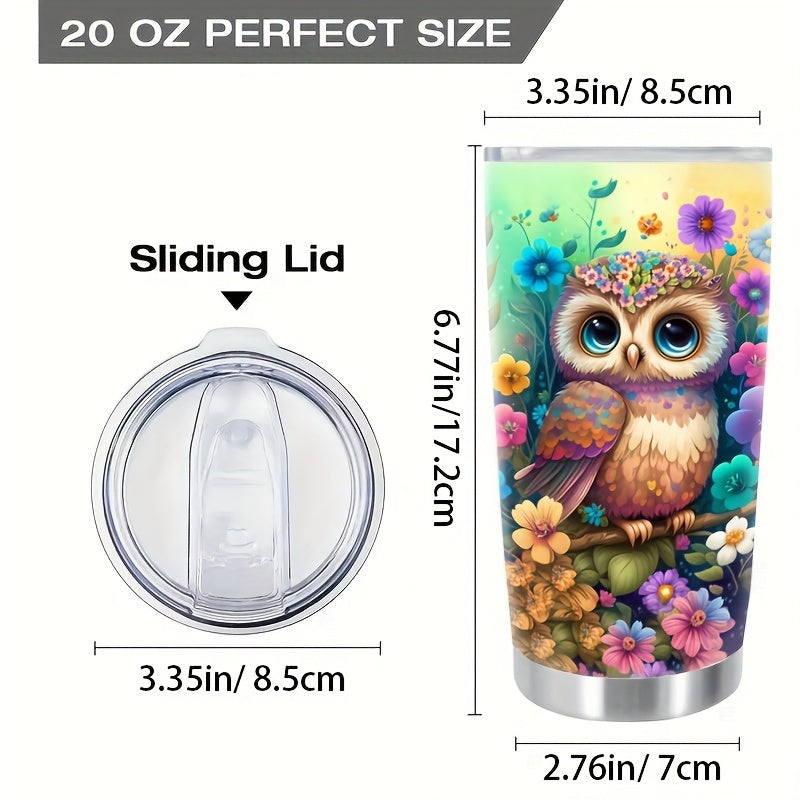 20oz Owl & Flower Insulated Mug - Premium 304 Stainless Steel, Double-Wall Vacuum - The Ultimate Valentine‘s Day & Christmas Gift for Her, Travel-Ready