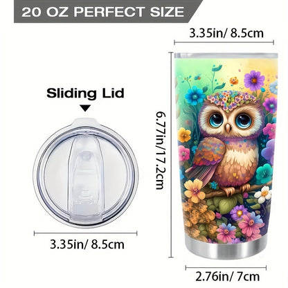 20oz Owl & Flower Insulated Mug - Premium 304 Stainless Steel, Double-Wall Vacuum - The Ultimate Valentine‘s Day & Christmas Gift for Her, Travel-Ready