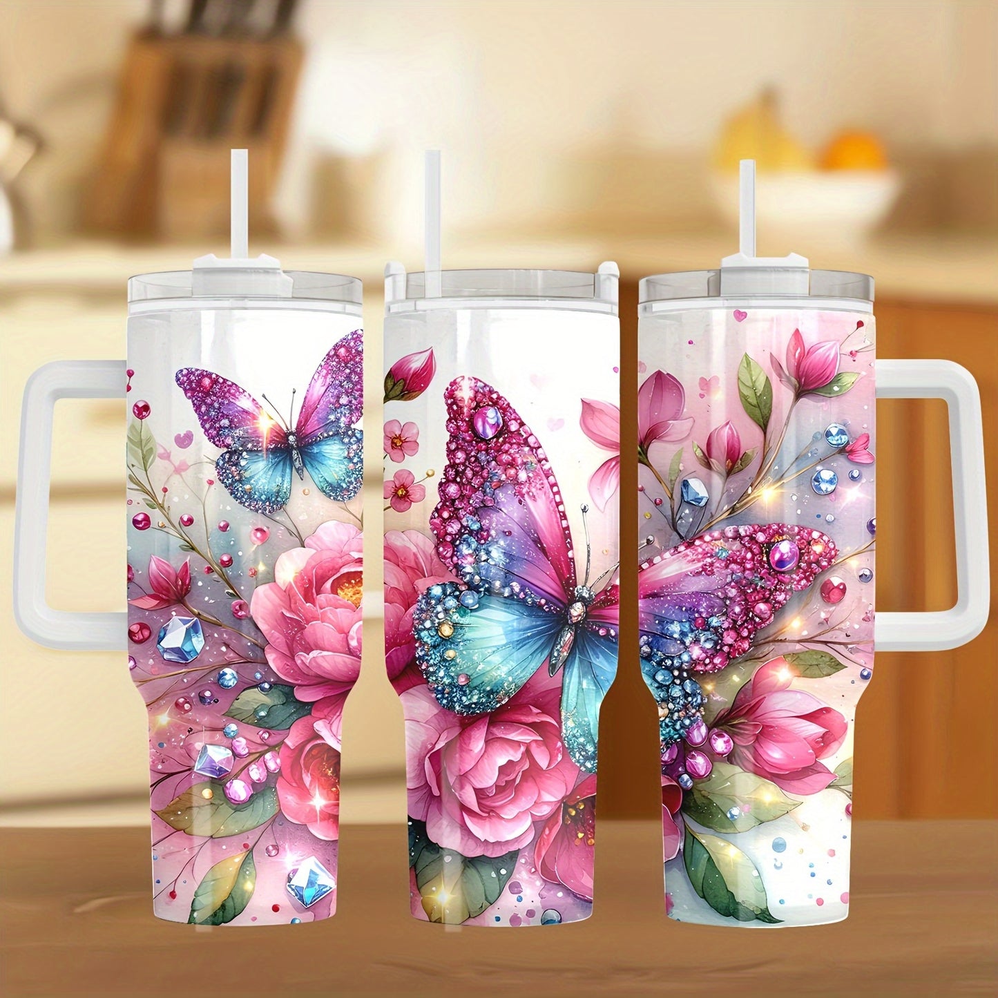 40oz Stainless Steel Tumbler with Straw & Handle - Large Vacuum Insulated Cup for Hot/Cold Drinks, Perfect Gift for Her, Travel & Outdoor