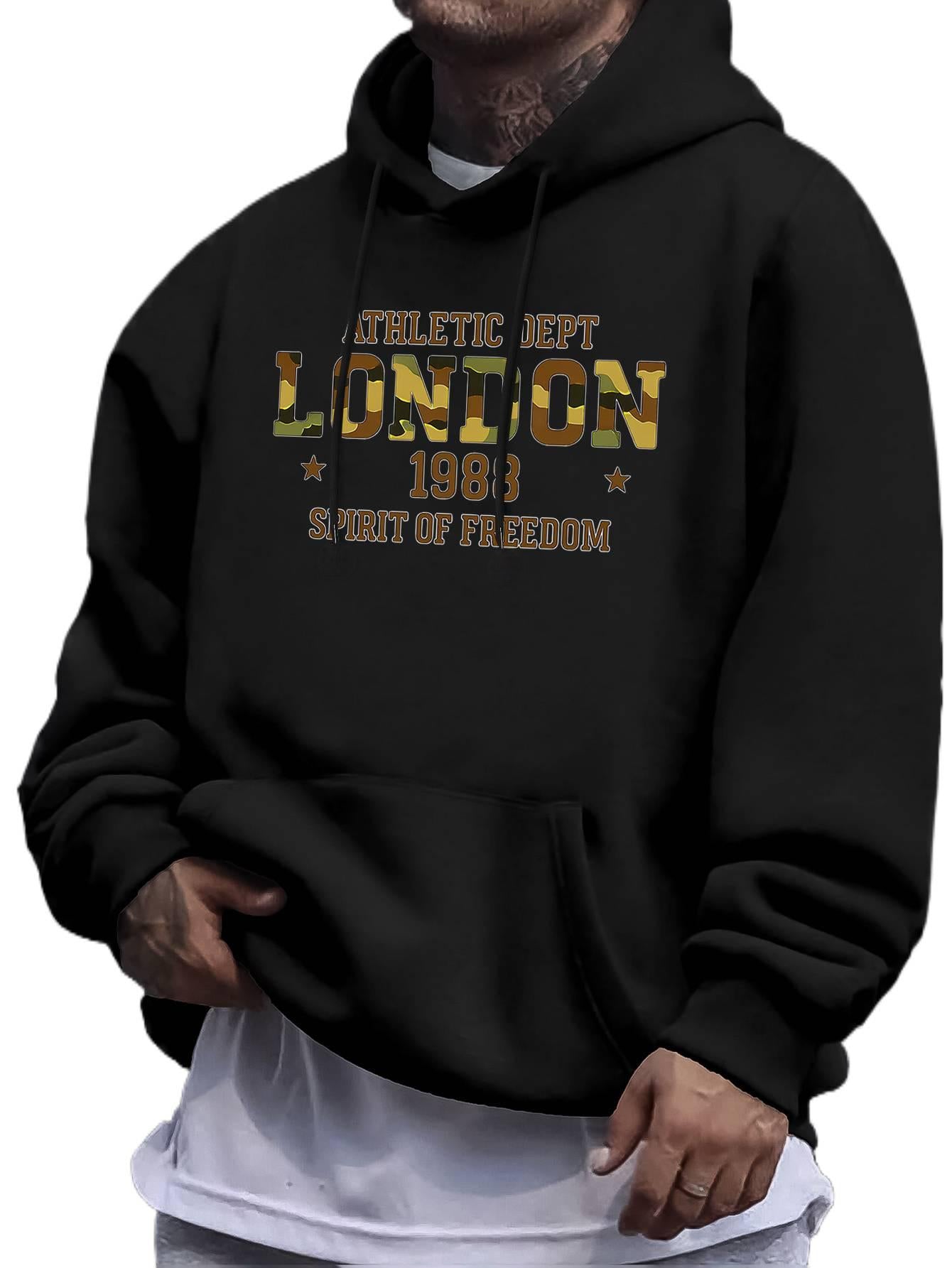 Men's London Geometric Star Hoodie - Streetwear Trend Pullover | Casual Athletic Hooded Sweatshirt