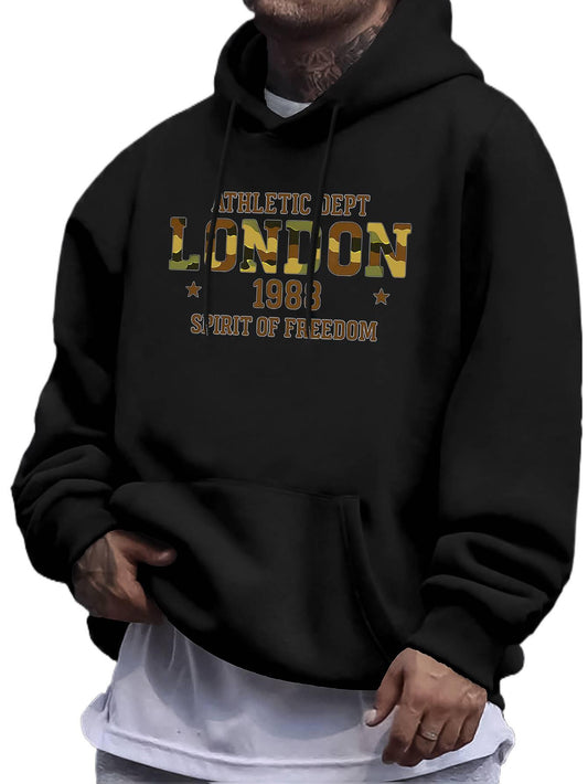 Men's London Geometric Star Hoodie - Streetwear Trend Pullover | Casual Athletic Hooded Sweatshirt