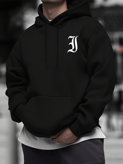 Men's Geometric Letter Hoodie - Soft Streetwear Pullover | Urban Unisex Trend Hooded Sweatshirt