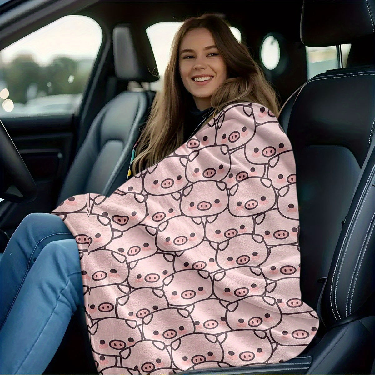Cute Pig Print Flannel Throw Blanket - Soft, Warm & Lightweight Polyester, All-Season Use for Bed, Sofa, Dorm, Travel - Machine Washable Home Decor & Cozy Gift