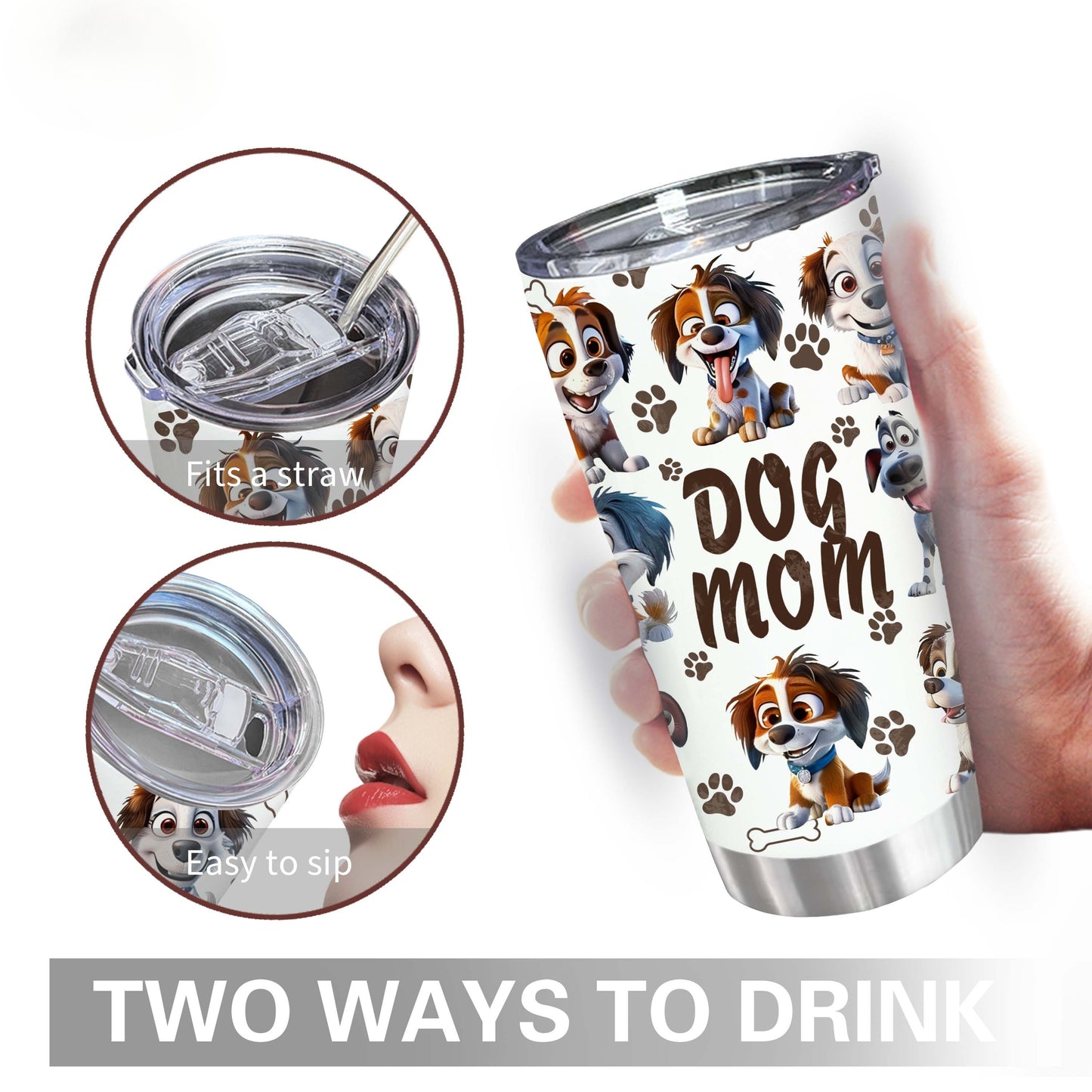 Proud Dog Mom Tumbler - 20oz Leakproof Travel Mug, Double Wall Insulated with Playful Print, The Perfect Gift for Her & The Pup Squad