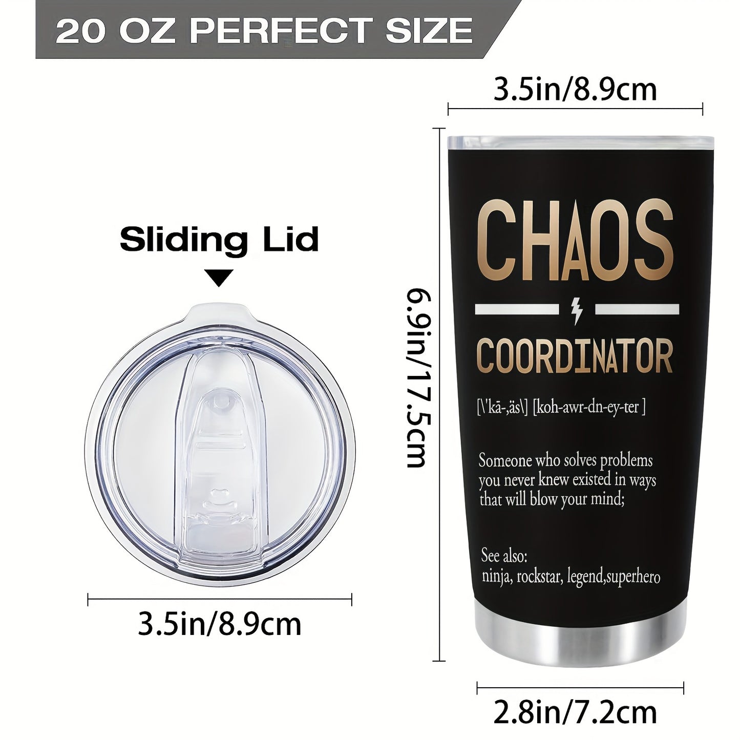 "Chaos Coordinator" Tumbler 20oz - Funny Parenting Humor Stainless Steel Mug | Double Wall Insulated Travel Cup for Moms & Dads, Leakproof Gift