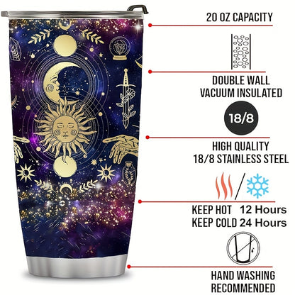 Celestial Sun & Moon Tumbler - 20oz Vacuum Insulated Stainless Steel Travel Mug, Double Wall Coffee Cup, Unique Gift for Her/Him, Moms, Dads, Any Occasion