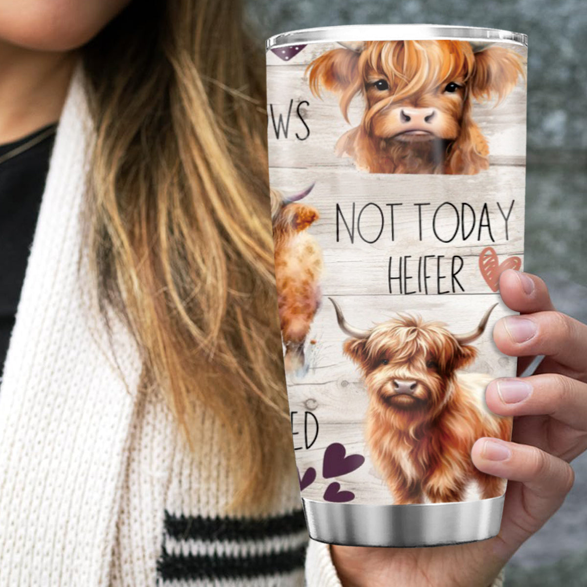 Charming Highland Cow Tumbler - 20oz Stainless Steel Travel Mug, Cute Scottish Cow & Floral Design, Insulated Coffee Cup - Perfect Christmas Gift for Women