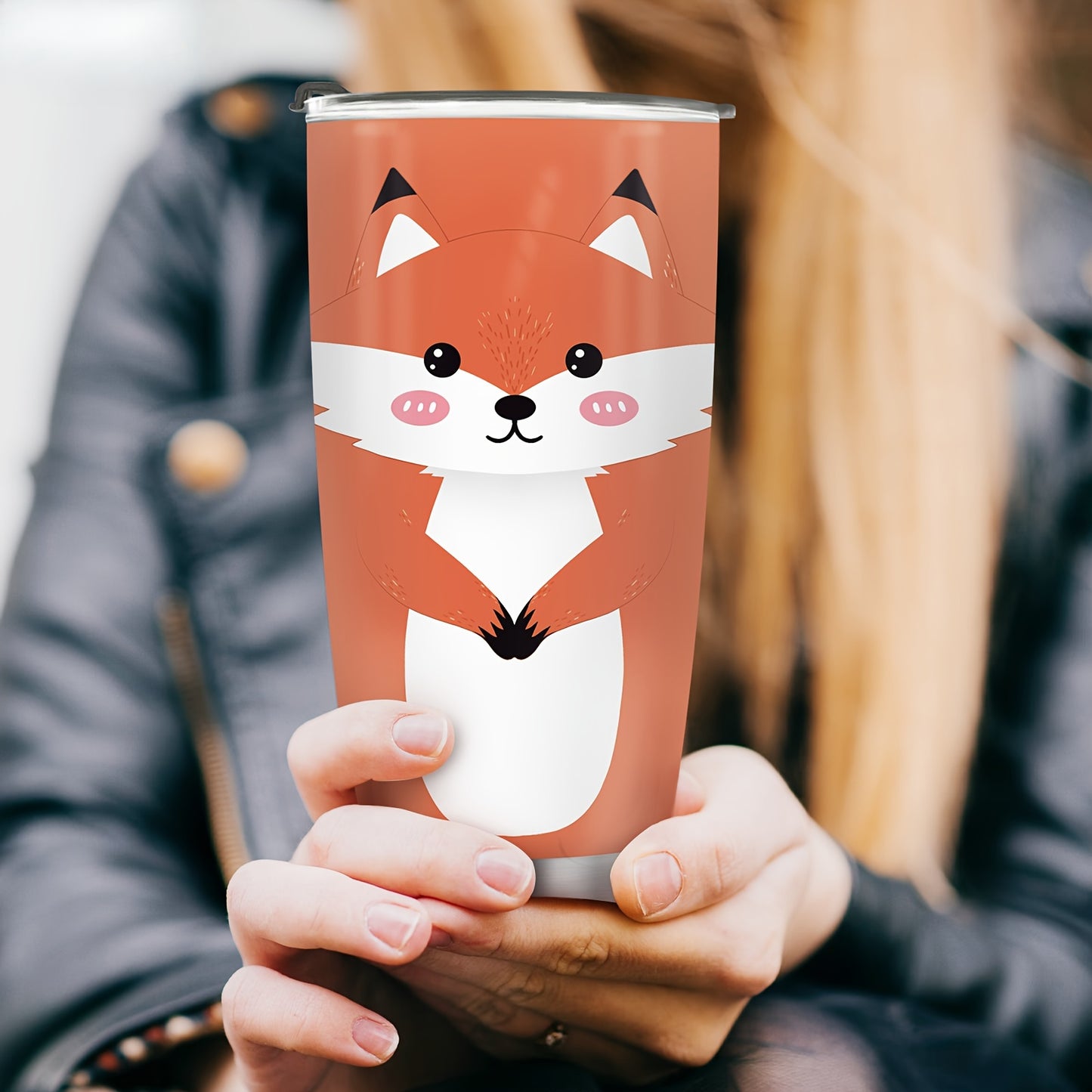 20oz Fox Tumbler, Vacuum Insulated Stainless Steel Travel Mug - Cute Fox Design Gift for Women, Girls, Daughter, Son - Birthday, Christmas, Summer Vacation