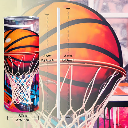 Basketball Sports Tumbler 20oz - Vacuum Insulated Stainless Steel Cup with Straw & Lid | 304 Grade, Portable for Hot & Cold Drinks, Gym & Travel