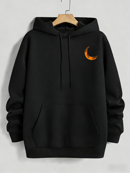 Men's Color Block Hoodie - Pink Orange Graphic Print, Streetwear Trend Casual Regular Fit Hooded Sweatshirt