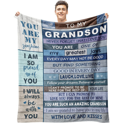 The Ultimate Christmas Gift for Grandson - Ultra-Soft Flannel Throw for Sofa, Office & Travel | A Cozy Hug from Grandma & Grandpa