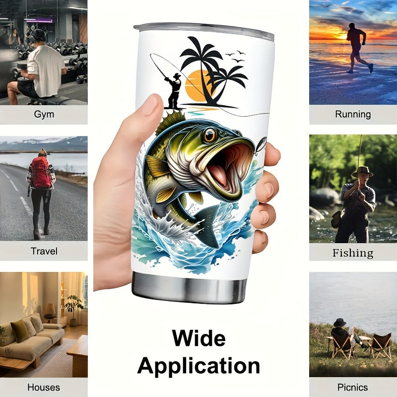 Eat Sleep Fish Repeat 20oz Travel Mug - Insulated Stainless Steel Tumbler with Clear Lid, Double Wall Vacuum for Hot & Cold Drinks - Perfect Fishing Gift for Anglers, Men, Dad - Coffee Tea Outdoor Cup