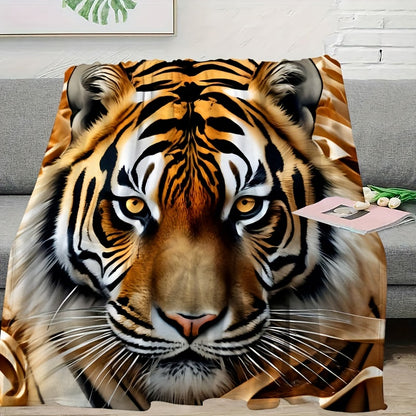 Tiger Print Flannel Throw Blanket - Soft & Warm Animal Pattern Blanket for Couch, Camping, All Season Use, Cozy Home Decor and Outdoor Adventure Gift