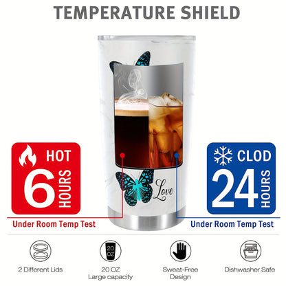 Butterfly Joy Tumbler - 20oz Funny Print Insulated Stainless Steel Cup, Double Wall Vacuum Travel Mug | Break-Resistant & Reusable, Perfect Gift for Her, Family & Friends