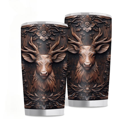 Hunting Gift for Men - Deer Design 20oz Insulated Tumbler, Stainless Steel Travel Mug - Perfect Father‘s Day, Birthday, Christmas Present for Dad, Husband & Hunters