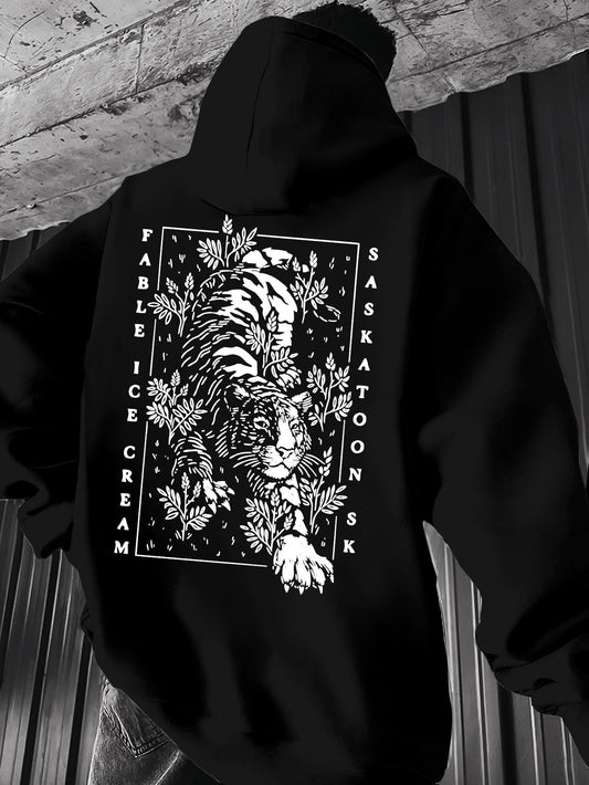 Urban Geometric Print Hoodie - Stylish Pullover for Young Men, Statement Gift Hooded Sweatshirt