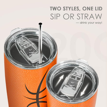 Basketball Insulated Tumbler 20oz - Stainless Steel Travel Mug with Non-Slip Grip, Sport Cup for Games & Training, Gift for Players, Coaches, Fans