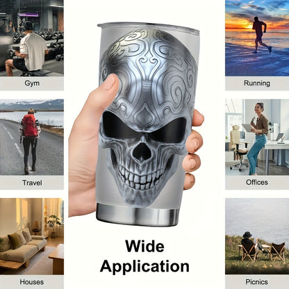 Skull Design Tumbler 20oz - Gothic Stainless Steel Insulated Coffee Mug | Double Wall Vacuum, Leakproof, Halloween & Dark Aesthetic Gift