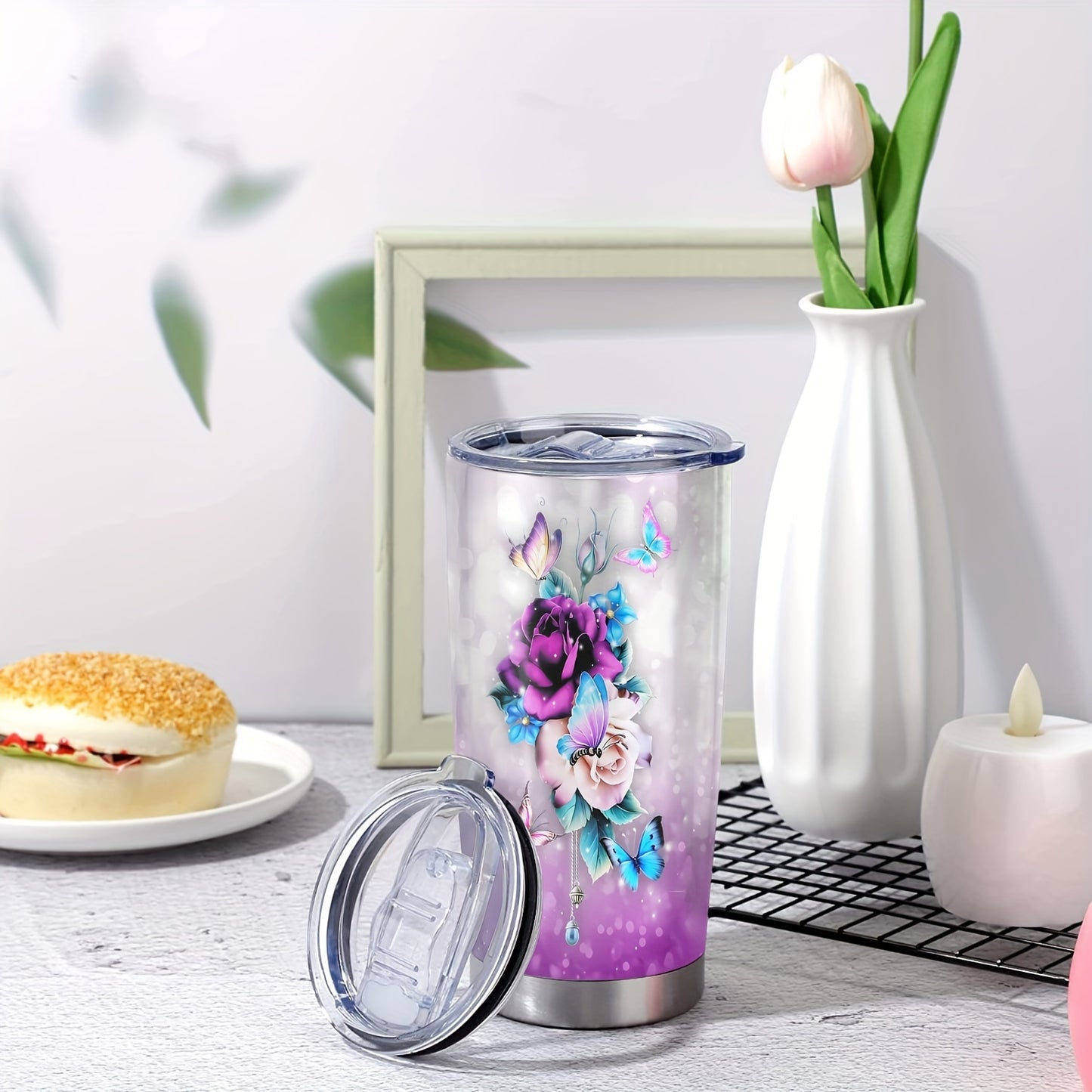 Thoughtful Gift for Parents - 20oz Elegant Floral Stainless Steel Tumbler, Double-Wall Vacuum Insulated Travel Mug | Keeps Drinks Hot/Cold, Hand Wash Care