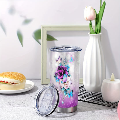 Thoughtful Gift for Parents - 20oz Elegant Floral Stainless Steel Tumbler, Double-Wall Vacuum Insulated Travel Mug | Keeps Drinks Hot/Cold, Hand Wash Care