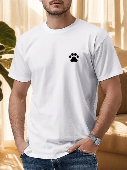 Fashion Paw Print T-Shirt for Men | Breathable Black and White Graphic Tee Shirts Top for Daily, Gym & Office
