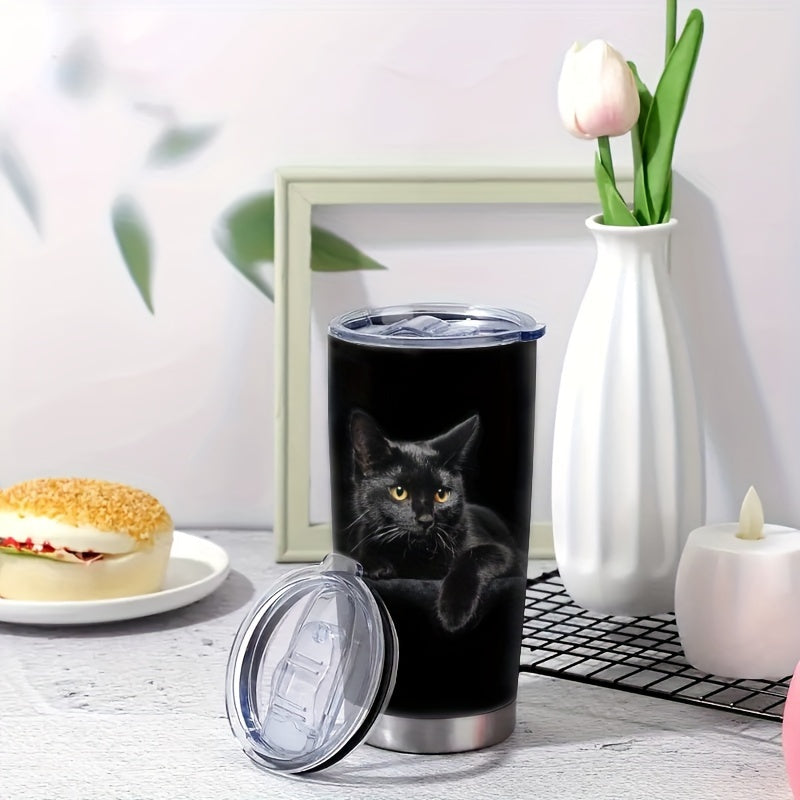Elegant Black Cat Tumbler - 20oz Double-Walled Insulated Stainless Steel Travel Mug with Lid - Purrfect Gift for Cat Lovers & Enthusiasts