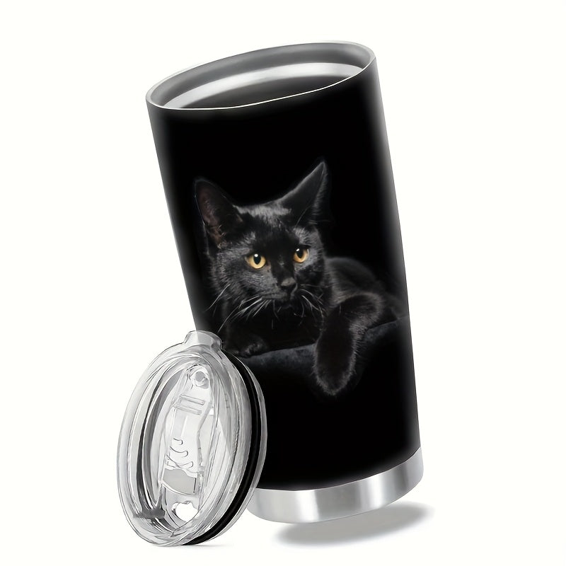 Elegant Black Cat Tumbler - 20oz Double-Walled Insulated Stainless Steel Travel Mug with Lid - Purrfect Gift for Cat Lovers & Enthusiasts