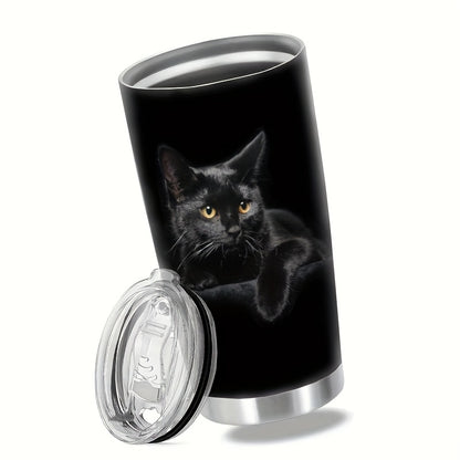 Elegant Black Cat Tumbler - 20oz Double-Walled Insulated Stainless Steel Travel Mug with Lid - Purrfect Gift for Cat Lovers & Enthusiasts