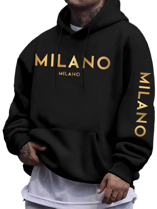 Minimalist Gradient Hoodie - Men's Casual Letter Print Pullover | Long Sleeve Hooded Sweatshirt for Daily Wear & Street Style