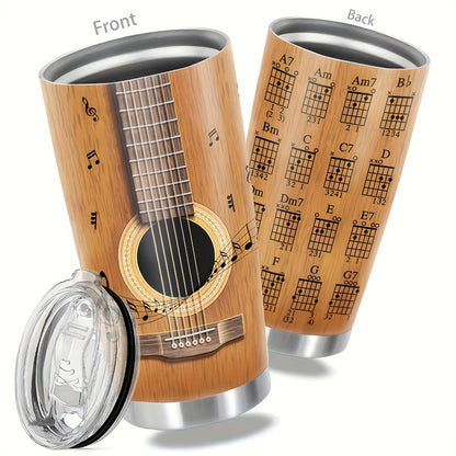 20oz Guitar Tumbler with Lid - Stainless Steel Travel Mug with Guitar Chord Chart Design | Double Wall Vacuum Insulated, Leakproof | Gift for Musicians