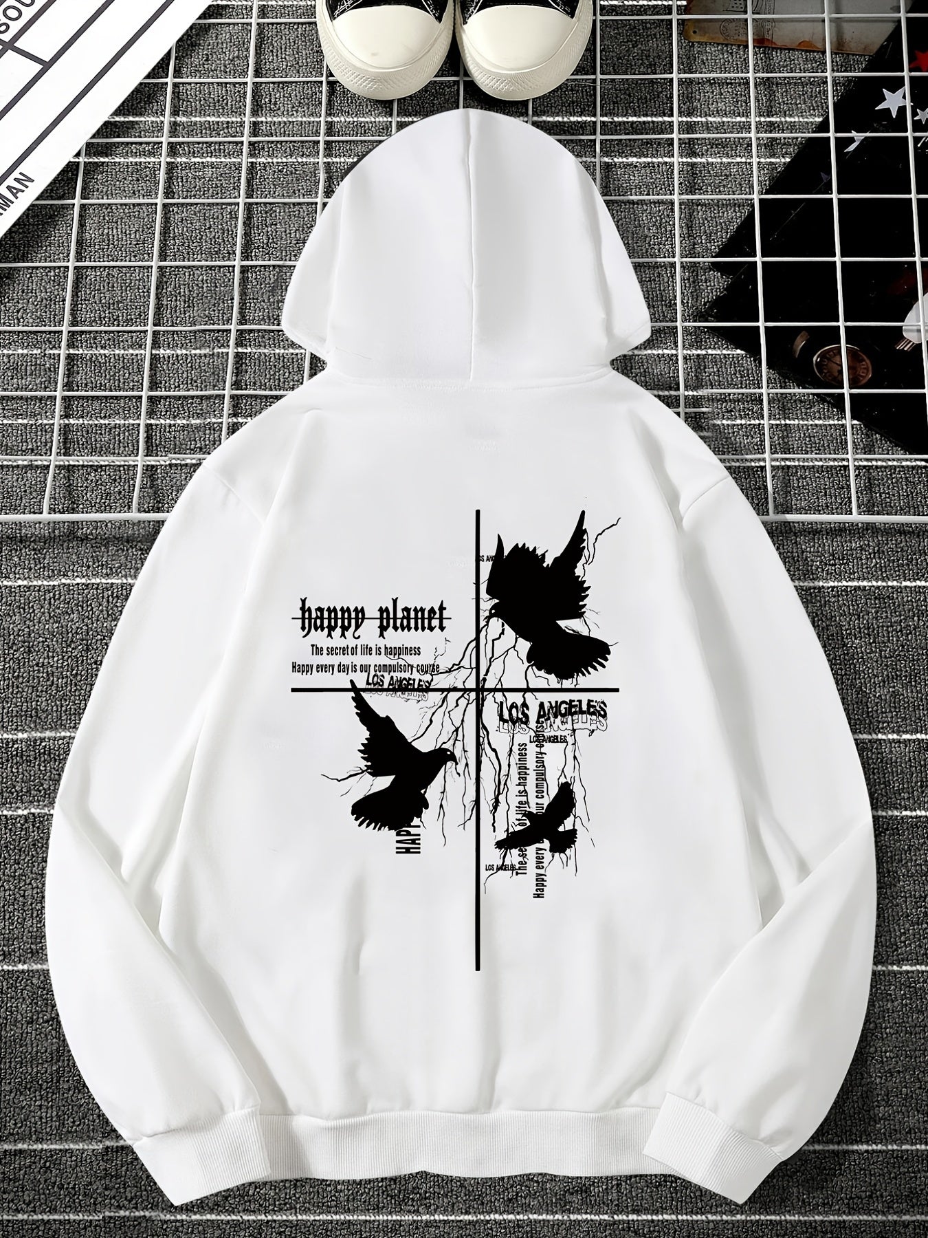 Men's Dove of Peace Hoodie | Geometric Line Art Pullover, Symbolic Streetwear Trend Hooded Sweatshirt Top with Pocket